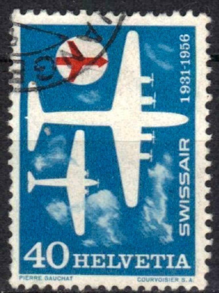 Suisse 1956 - Yvert 575 - 25 ans de Swissair (ST), Timbres & Monnaies, Timbres | Europe | Suisse, Envoi, Affranchi