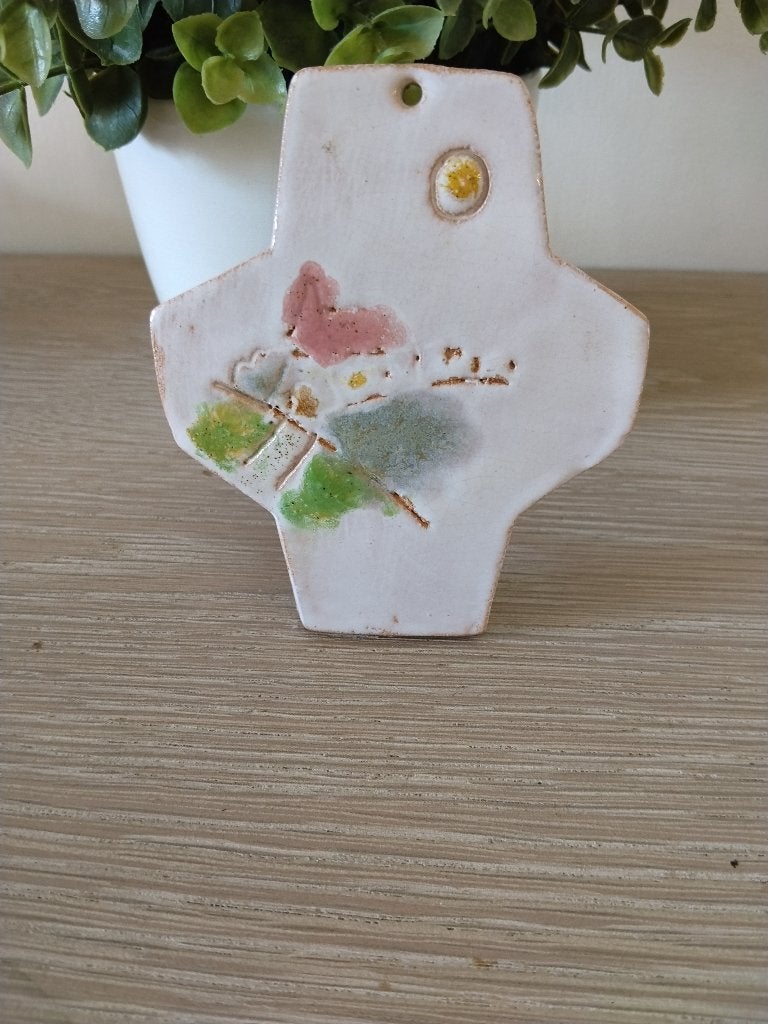 vintage geglazuurd kruisje wanddecoratie, Vintage, Ophalen of Verzenden, Zo goed als nieuw