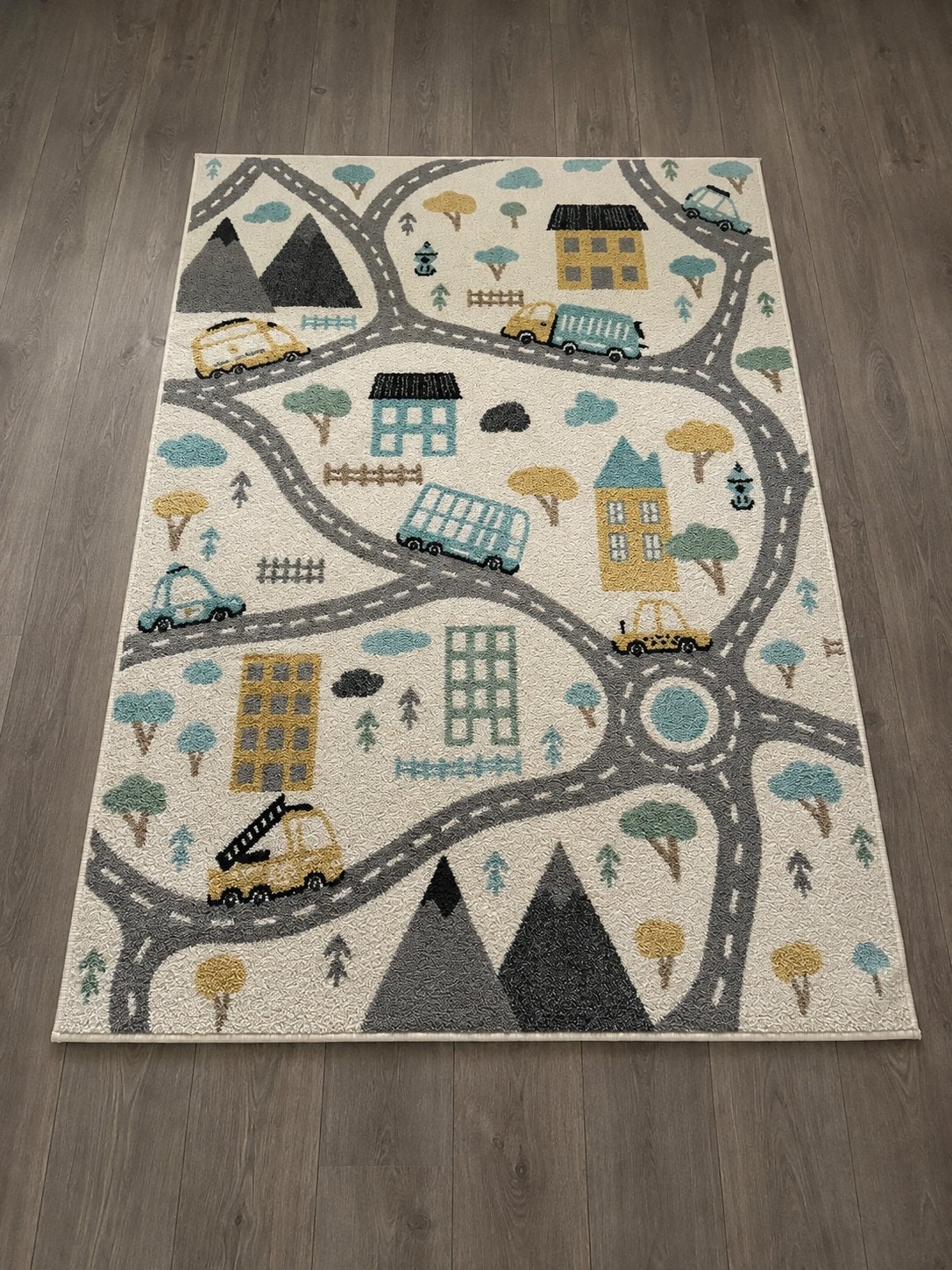 Kindertapijt met wegen en auto’s – 193 x 133 cm, Kinderen en Baby's, Grijs, Ophalen, Zo goed als nieuw