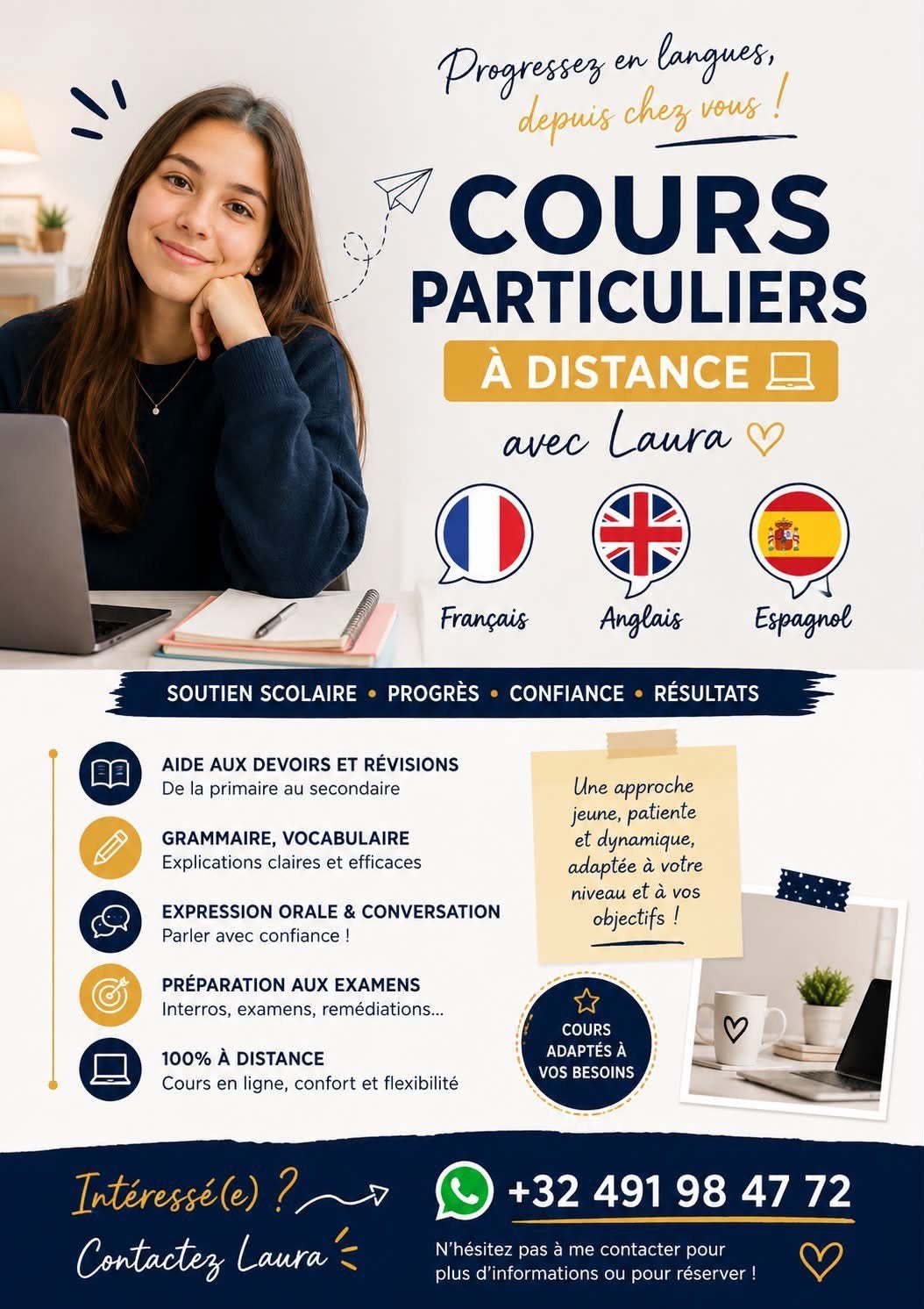 COURS PARTICULIERS DE LANGUES – À DISTANCE, Enlèvement ou Envoi, Comme neuf