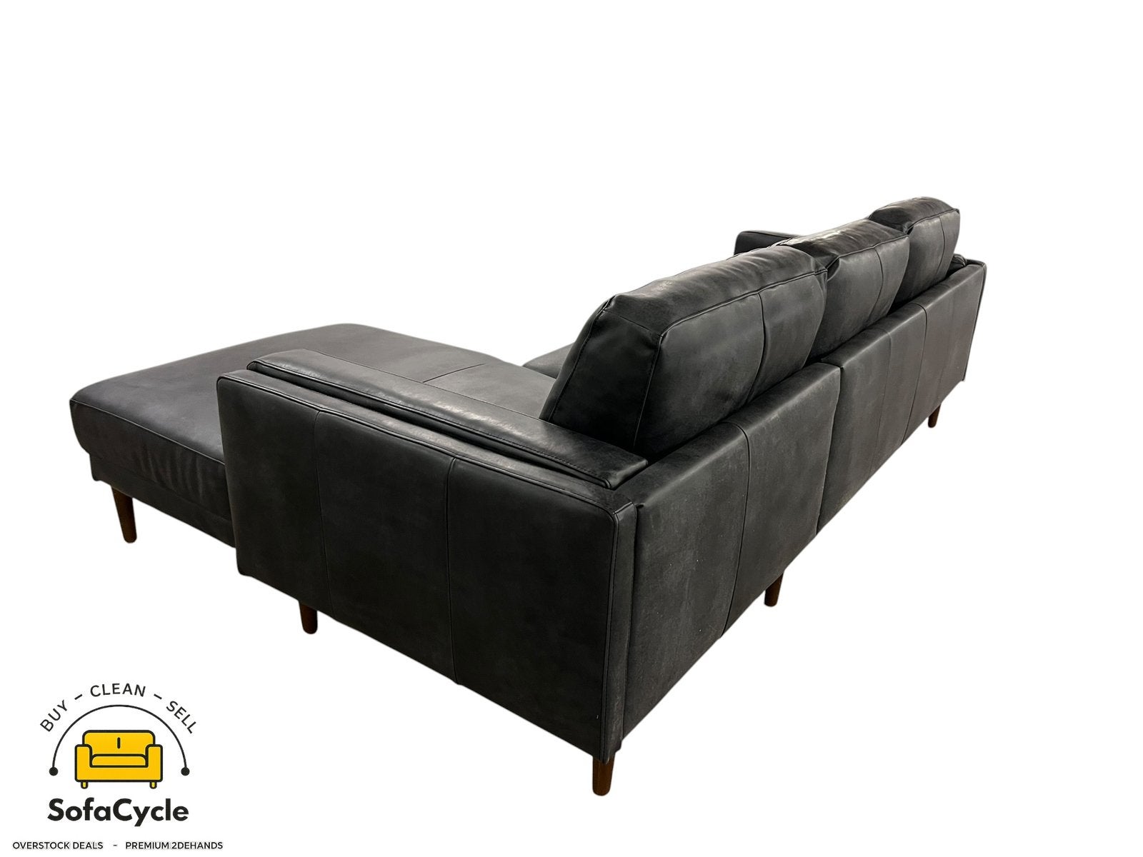Fauteuil d'angle en cuir noir, angle R — overstock, Neuf, Enlèvement ou Envoi, SofaCycle, Info@sofacycle.be