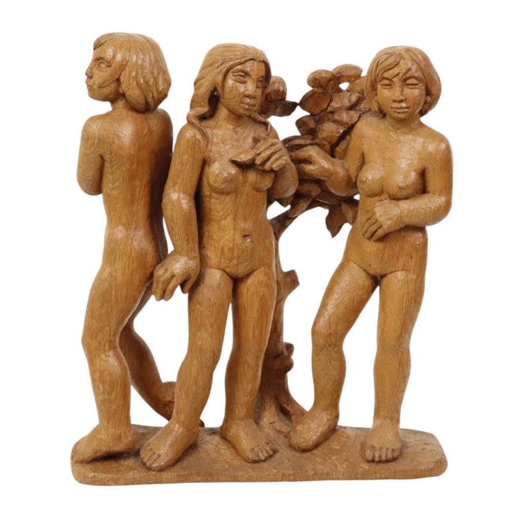 Groot Beeldhouwwerk Vrouwelijk Naakt Edgard Fonteyne Kunst, Handgemaakt, Brutalistisch, Beeld, Hout