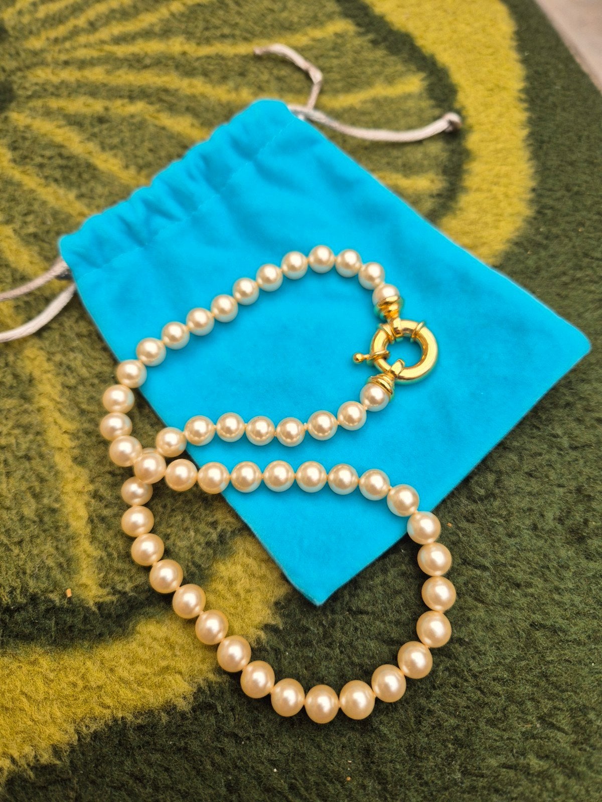 Antieke vintage champagne kleur parel ketting met goede slot, Ophalen of Verzenden