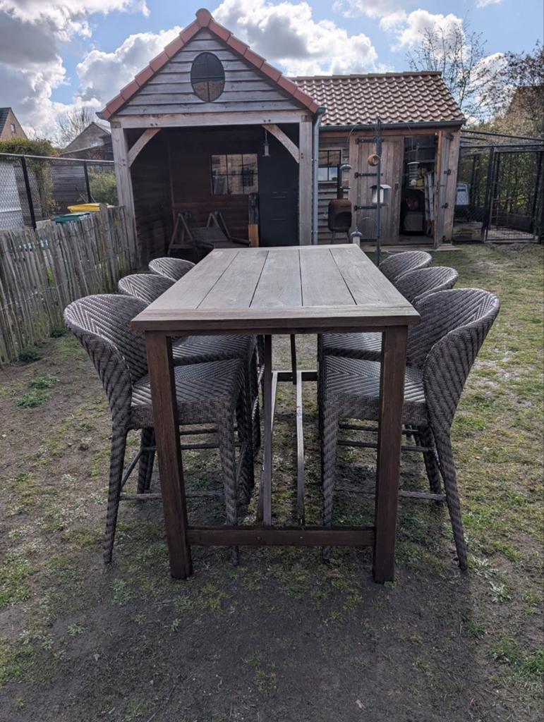 Teak tuintafel + 6 stoelen, Ophalen, 6 zitplaatsen, Teakhout, Zo goed als nieuw