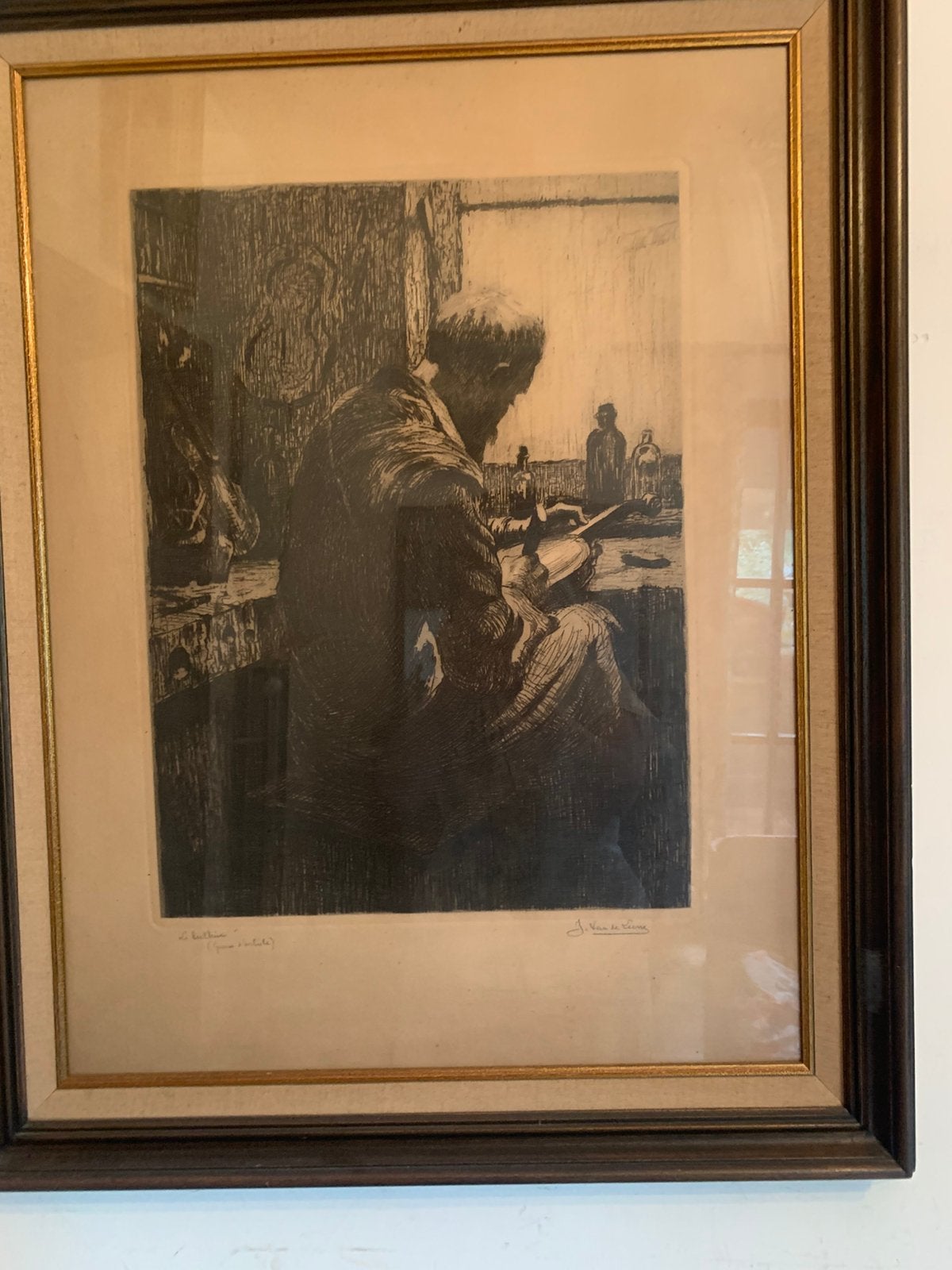 Le Luthier J Van De Leene, Antiquités & Art, Portrait ou Personnes, Expressionniste, Enlèvement, Papier