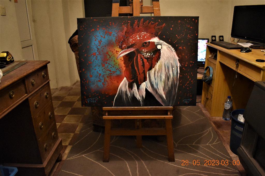 Abstract schilderij Miss hen, door joky kamo, Ophalen