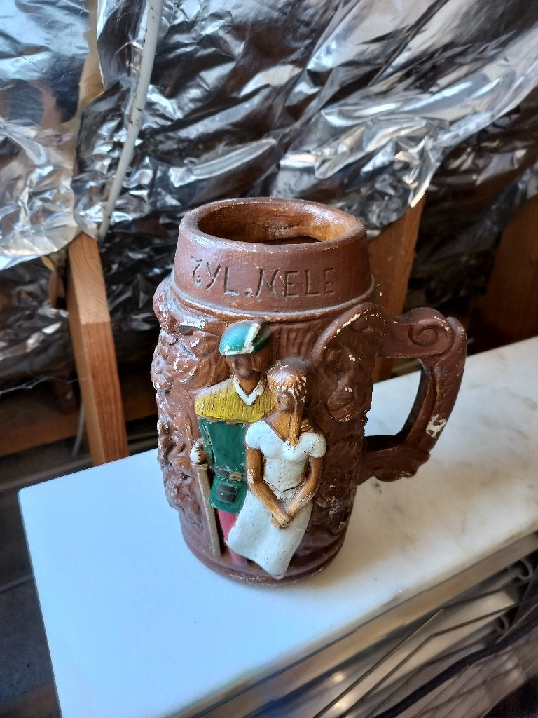 Keramische Bierpul / Kruik – Reliëfopdruk "Tijl en Nele", Antiek en Kunst, Ophalen of Verzenden
