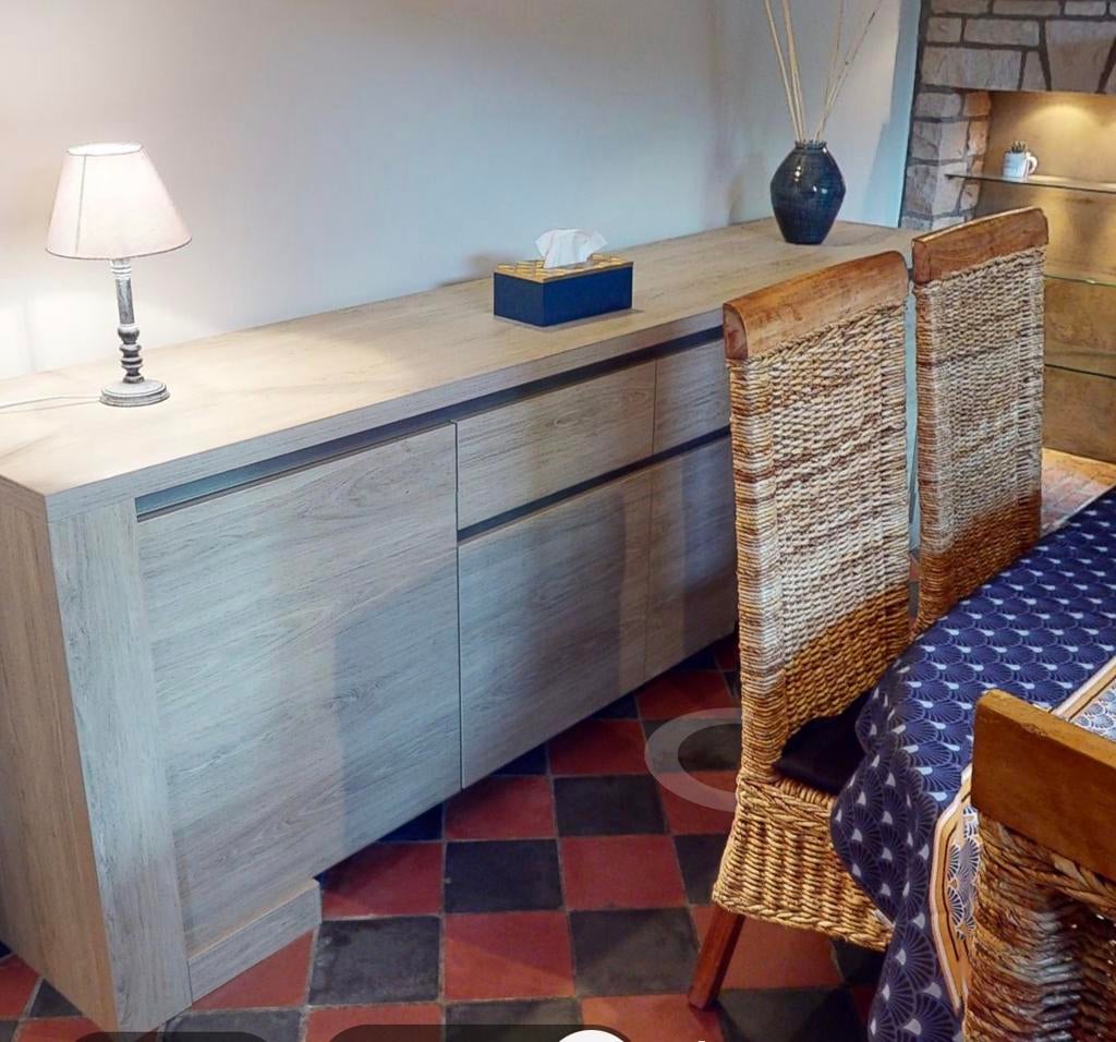 Grand buffet / enfilade contemporaine en bois, Ophalen, Met deur(en), Zo goed als nieuw, 200 cm of meer