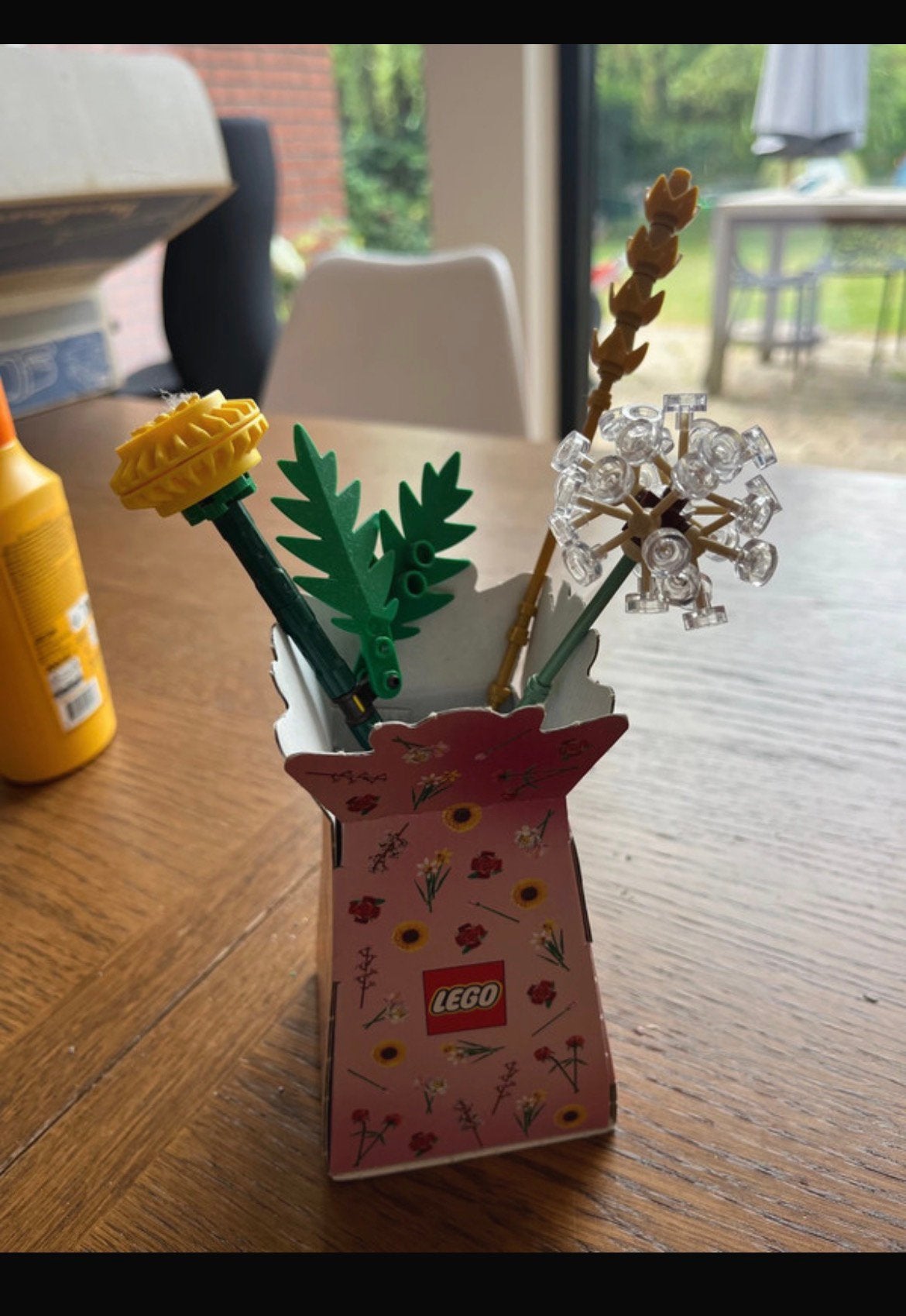 Vaasje met legobloemen, Huis en Inrichting, Woonaccessoires | Vazen, Ophalen, Zo goed als nieuw, Meerkleurig, Kunststof
