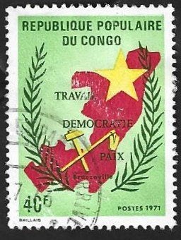 1Postzegel Congo-Brazzaville 1971 Arbeid, Democratie Vrede, Enlèvement ou Envoi, Autres pays, Affranchi