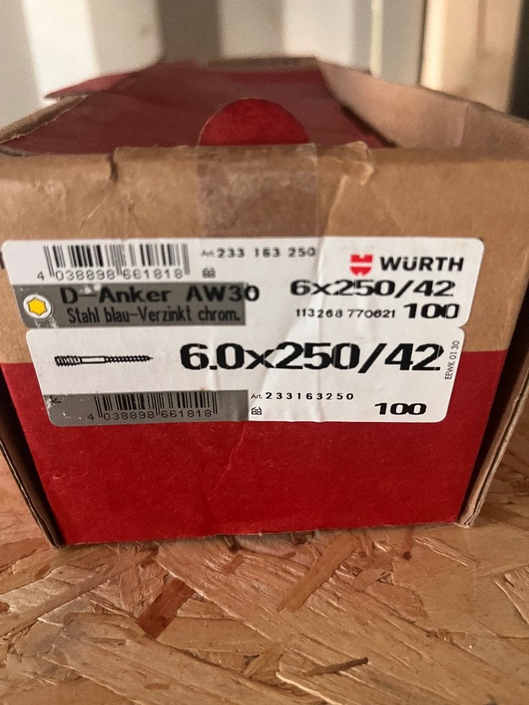 Wurth D-Anker, Ophalen, Nieuw, 250 mm of meer, Schroeven