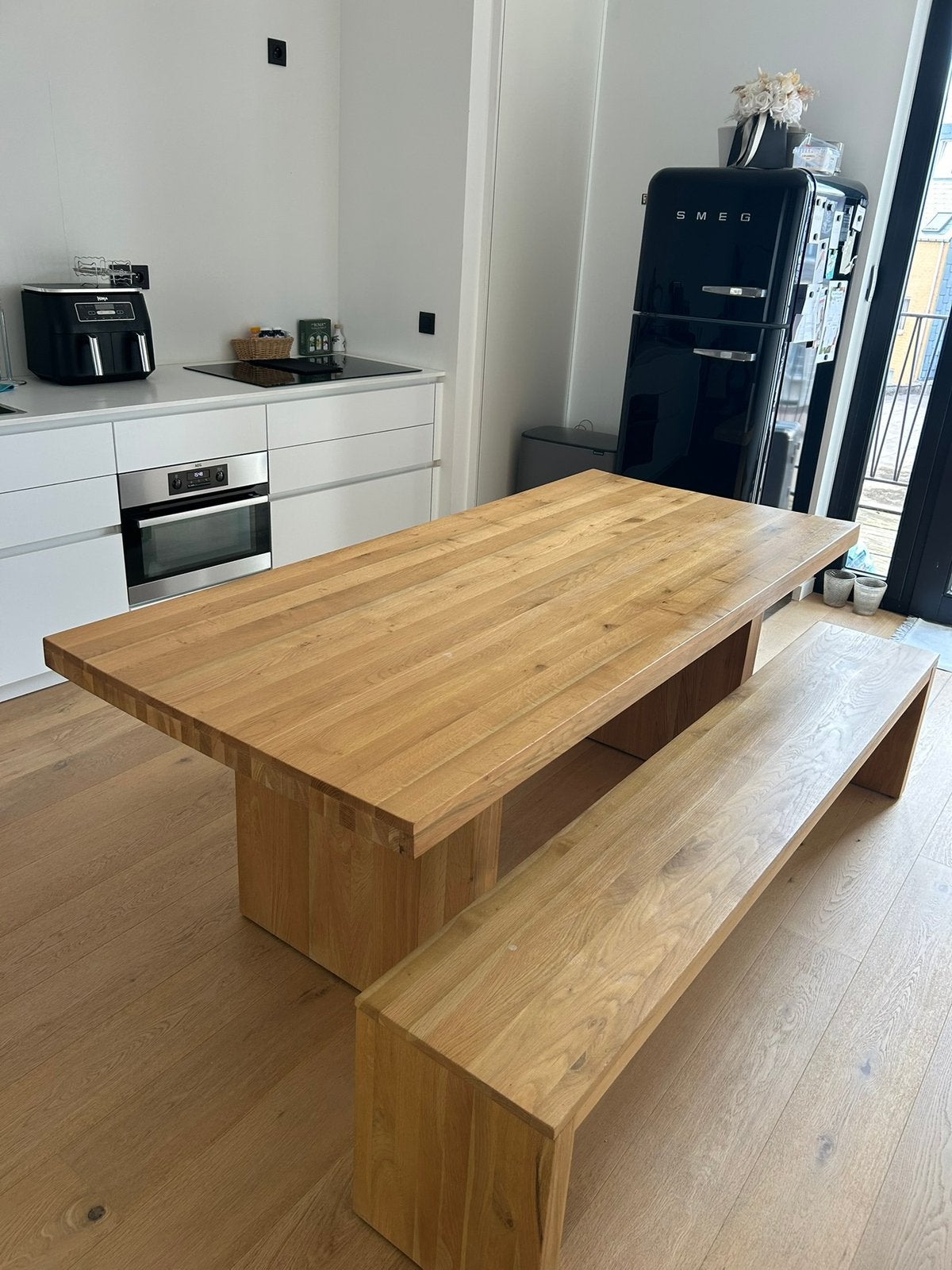 Tafel + bank massief eiken hout, Ophalen