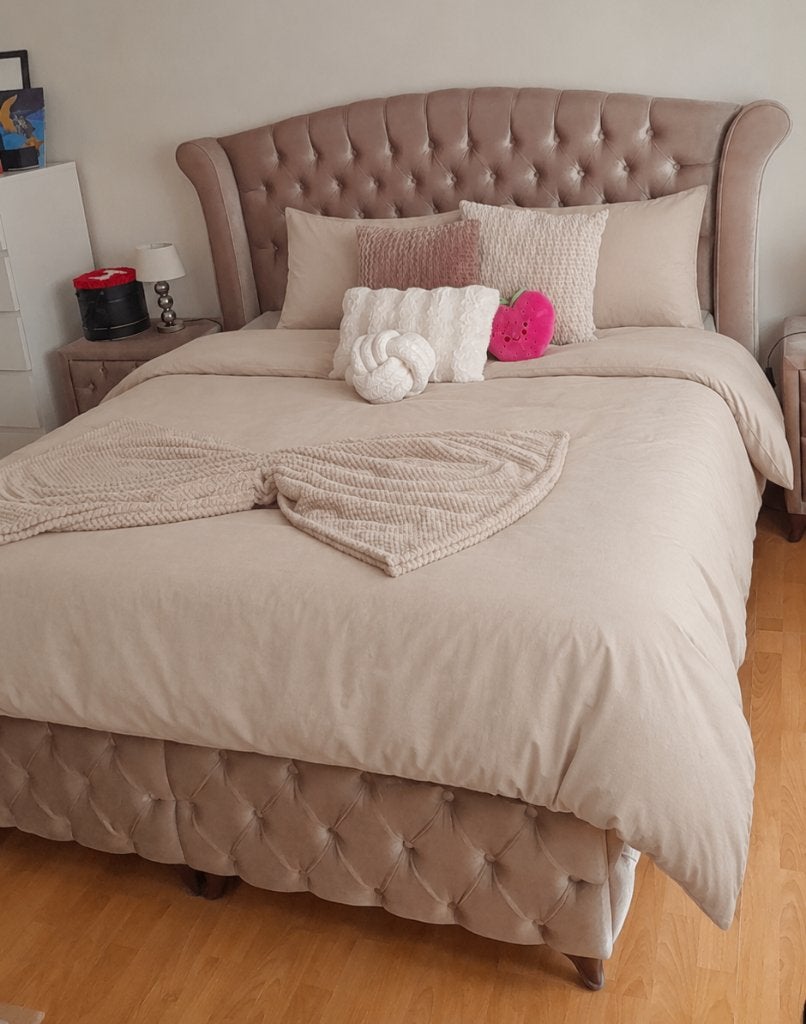 Lit boxspring, Beige, Enlèvement, Utilisé, 200 cm