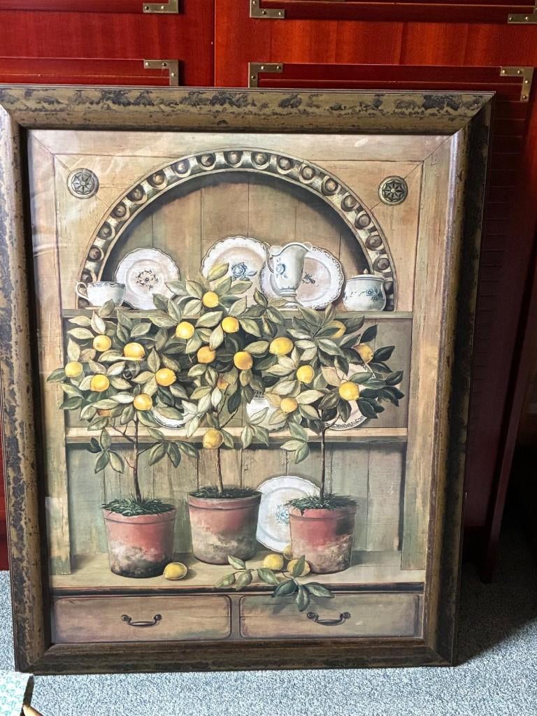 tableau citronniers devant vaisselier vintage, Enlèvement