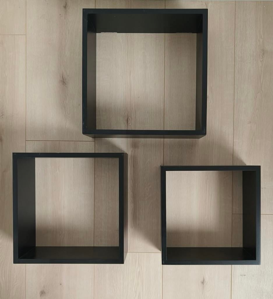 Set van 3 zwarte wandkubussen, Huis en Inrichting, Woonaccessoires | Wandplanken en Boekenplanken, Ophalen, Zo goed als nieuw