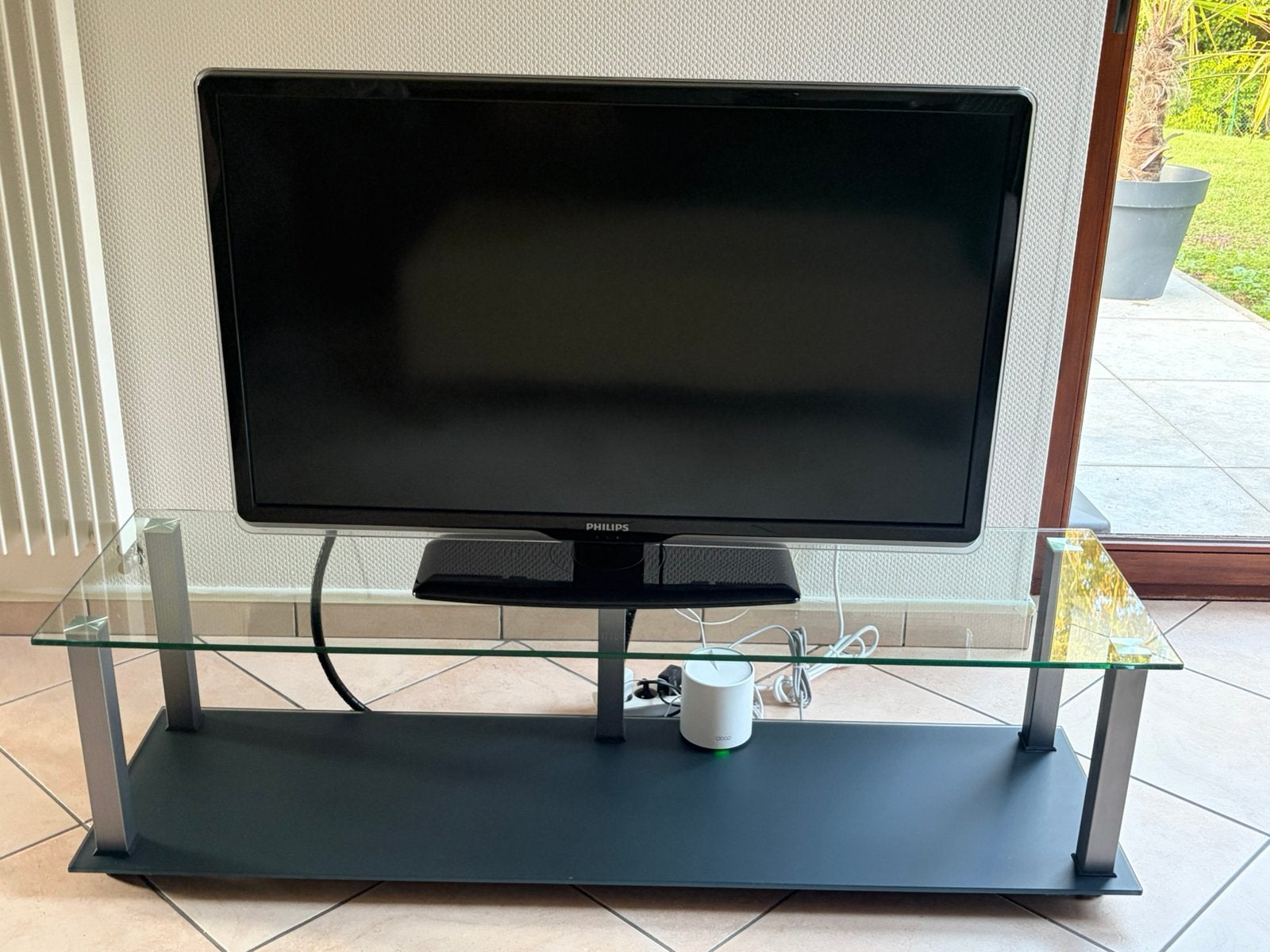 Meuble TV en verre, 25 à 50 cm, Moins de 100 cm, Comme neuf, Enlèvement