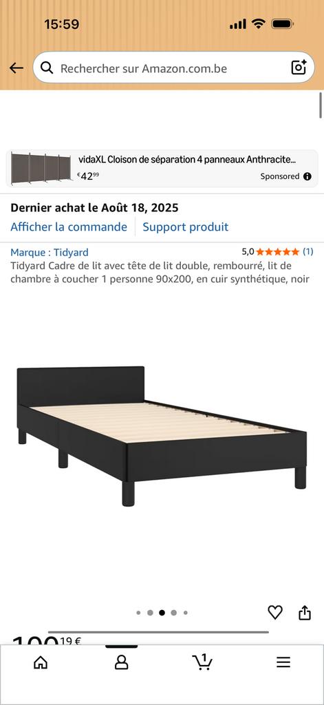Lit 1 personne neuf dans emballage, Ophalen, Overige materialen, Eenpersoons, Zwart
