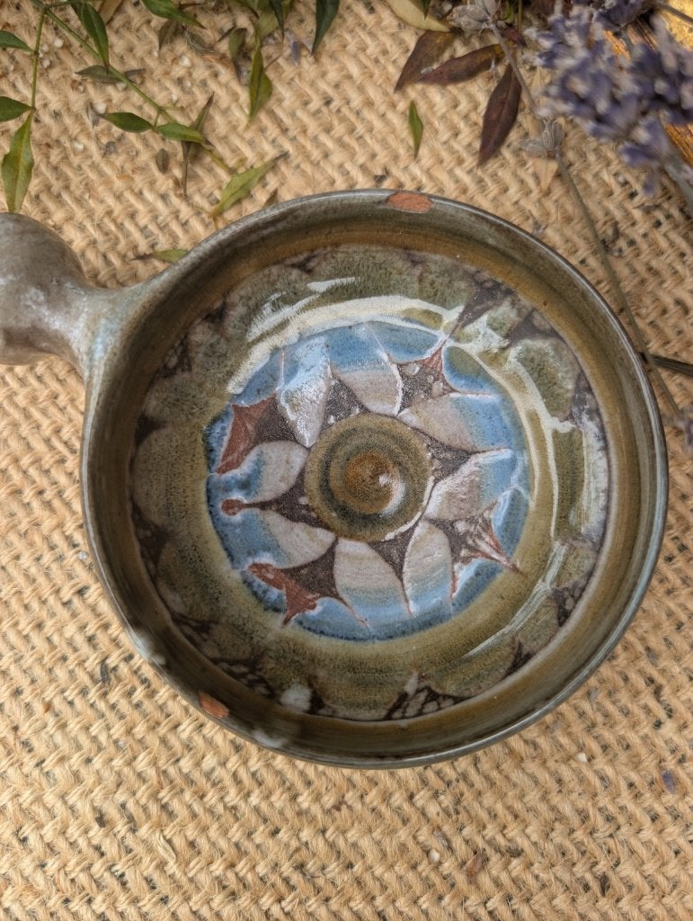Vintage aardewerken pan gesigneerd Moreau bloemendecor, Ophalen of Verzenden