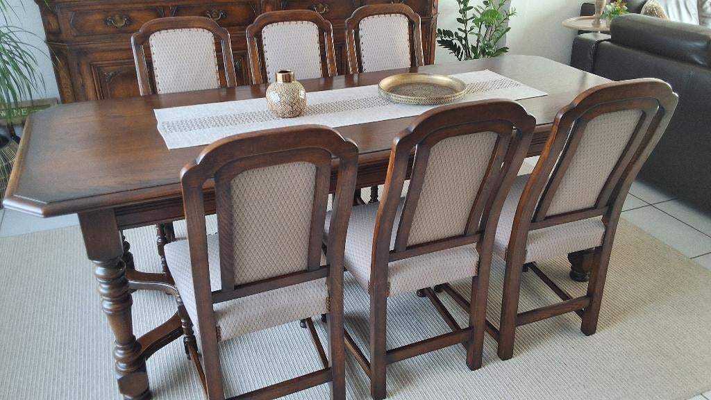 Eikentafel met 6 stoelen, Brun, Enlèvement, Bois, Cinq, Six Chaises ou plus