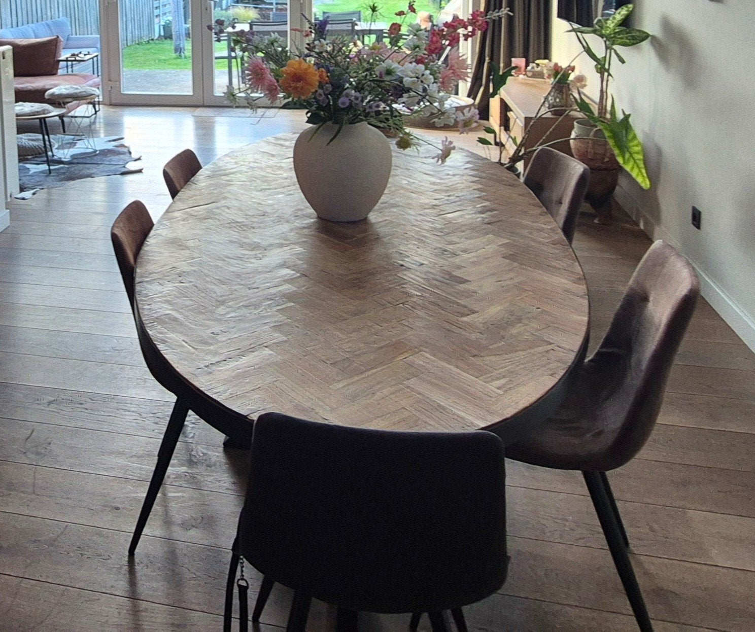 Ovale eettafel met 6 stoelen, Comme neuf, Enlèvement, 200 cm ou plus, Cinq personnes ou plus