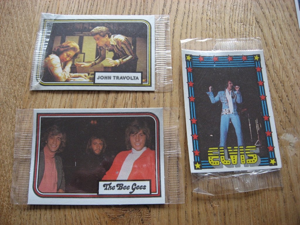 Vintage Sticker/Plaatjes Elvis The Bee Gees John Travolta, Collections, Enlèvement ou Envoi, Neuf, Autres types