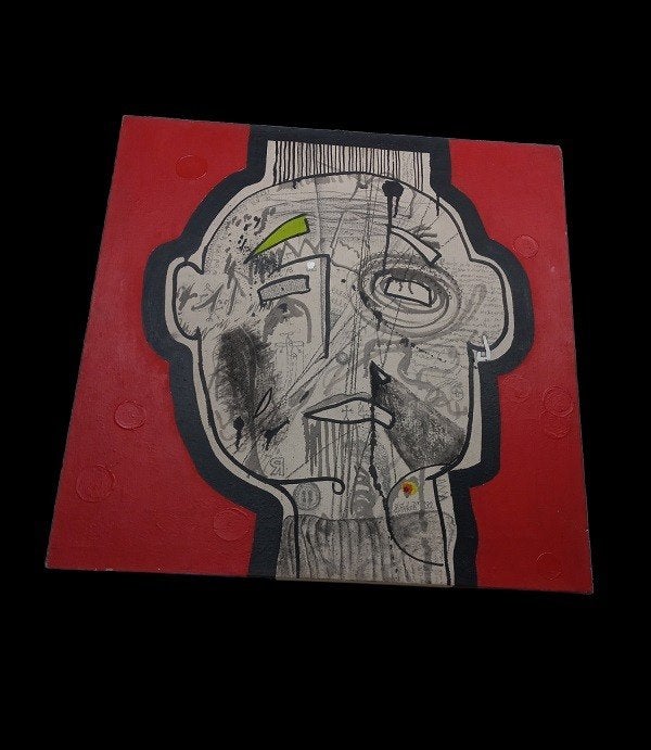 composition moderne « une tête » .acrylique sur toile., Antiquités & Art, Enlèvement ou Envoi, Signé, Abstrait
