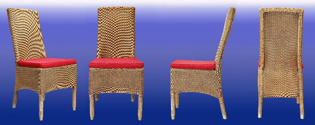4 rieten stoelen met rode kussentjes, Huis en Inrichting, Stoelen, Zo goed als nieuw, Vier, Riet of Rotan, Bruin, Ophalen