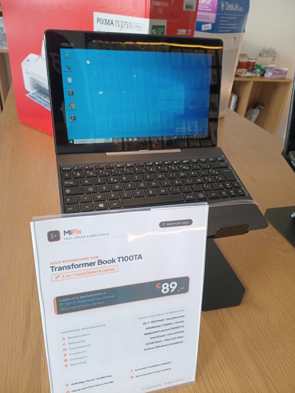 ASUS Transformer Book T100TA | 2-in-1 Laptop & Tablet Touch, Ophalen, Minder dan 2 Ghz, 10 inch of minder, Met touchscreen