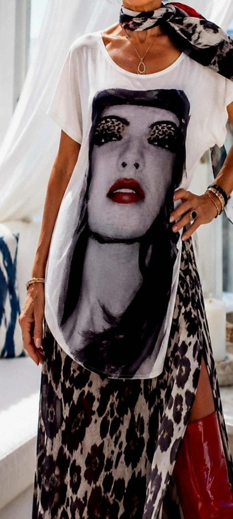 Robe t-shirt avec imprimé graphique pop art sur le visage, Neuf, Grafische pop art, Manches courtes, Taille 38/40 (M)