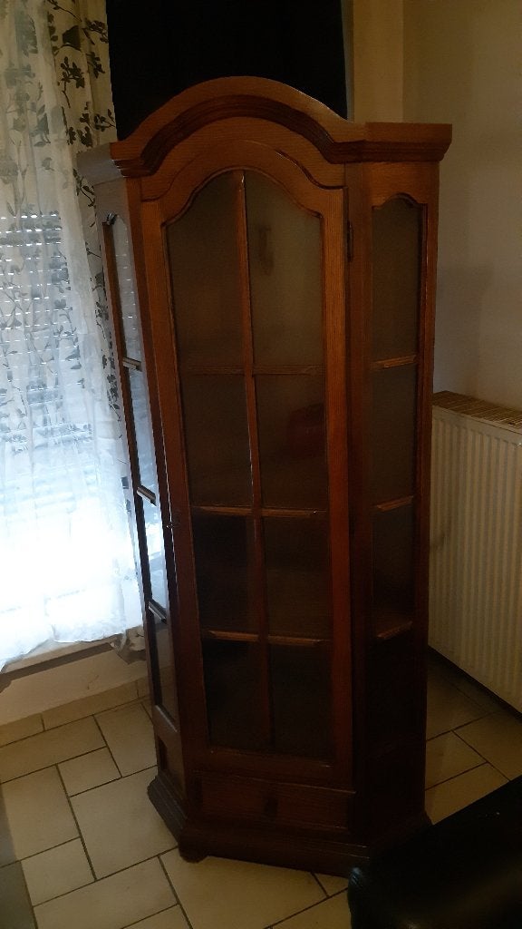hoekkast met glazen deur , in goede staat, Ophalen, Eikenhout, 150 tot 200 cm, Gebruikt