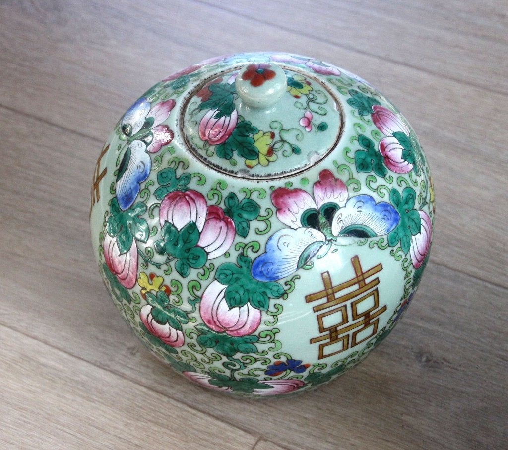 Chinese dekselvaas gemberpot met decor 19de eeuw porselein, Ophalen