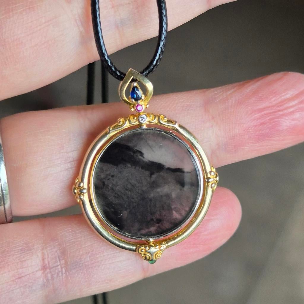 Pendentif en argent S925 en jade de type A certifié avec cha, Envoi, Comme neuf, Argent, Avec pierre précieuse
