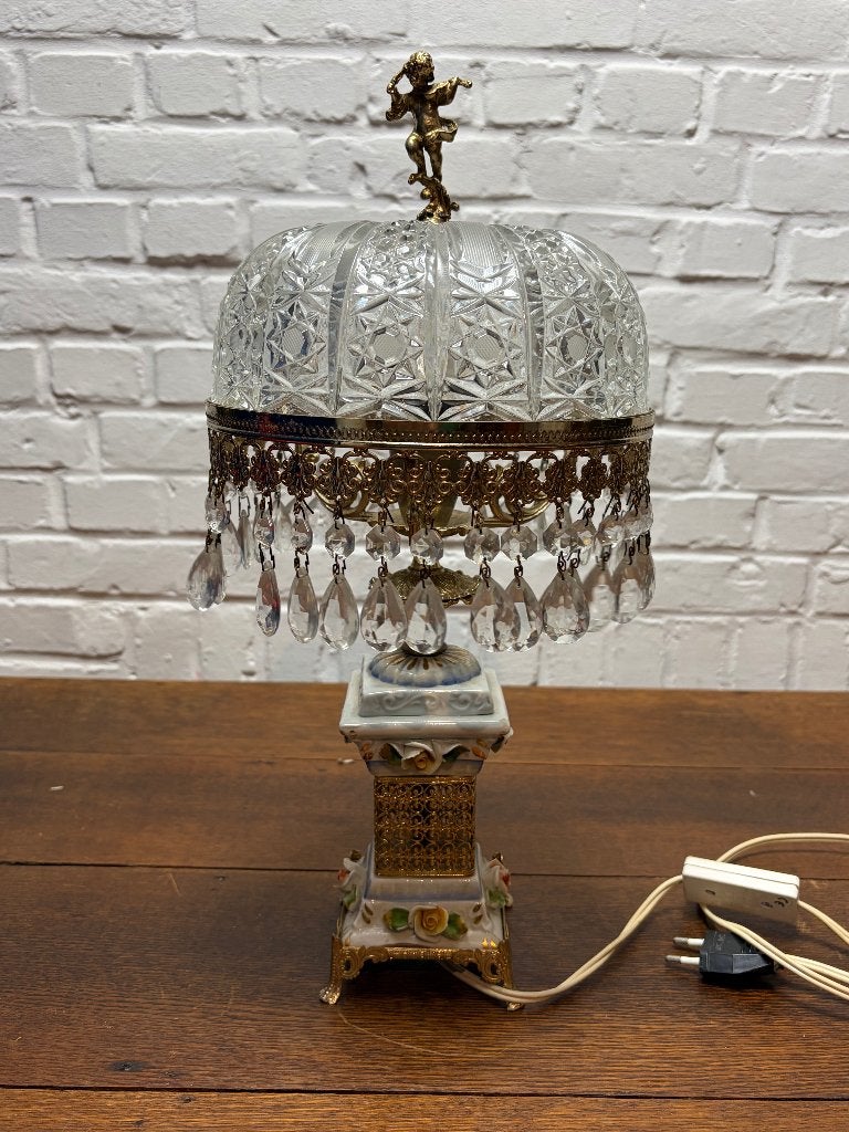 Vintage Hollywood Regency tafellamp, Huis en Inrichting, Gebruikt, Onbekend 1, 1000 Brussel, Ophalen of Verzenden, Glas