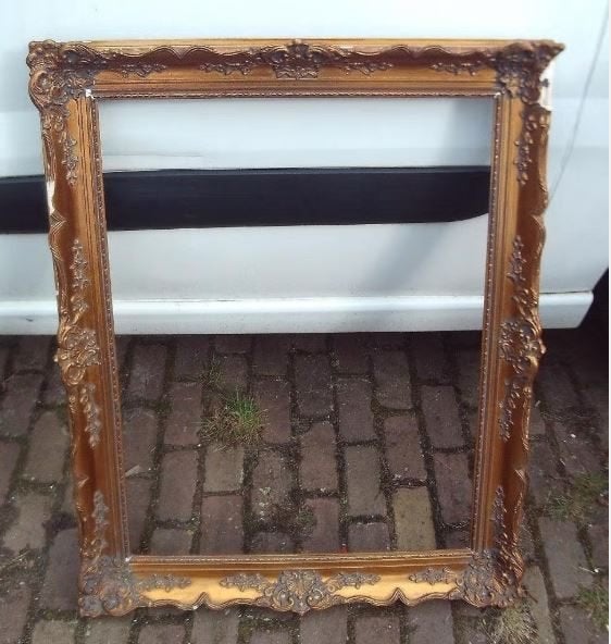 Cadre baroque en bois doré ancien - 102x82/85x65, Maison & Meubles, Enlèvement ou Envoi, Utilisé, Doré, Bois