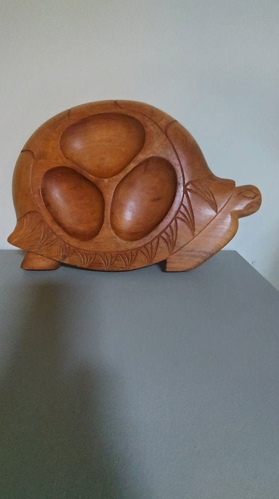 Decoratieve vintage houten hapjesschaal - schildpad, Ophalen, Gebruikt