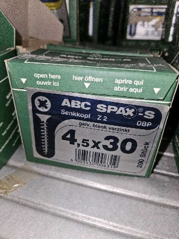 ABC SPAX-S Countersunk Screws 4.5 x 30 mm 200 stuk/doos, Bricolage & Construction, Enlèvement, Neuf, Moins de 50 mm, Vis