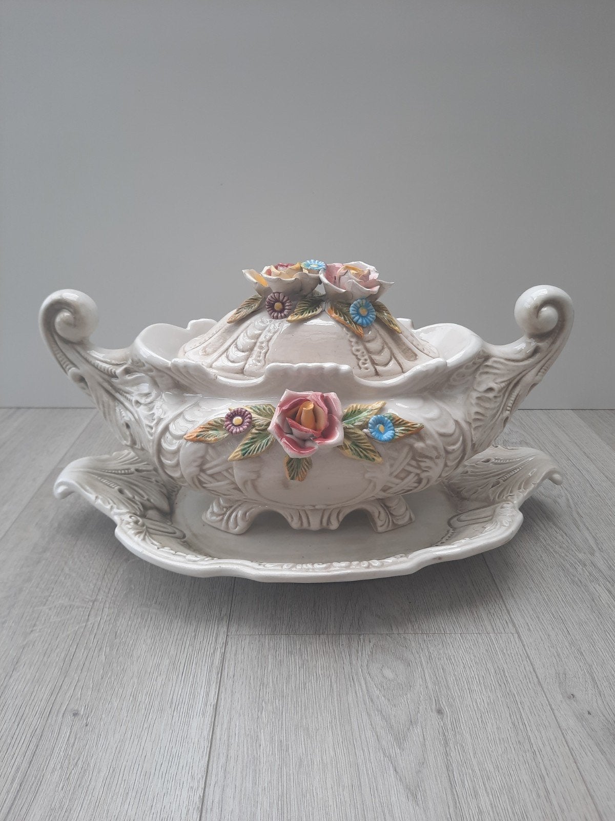 Vintage Italiaanse Soepterrine met Onderbord - 40 cm lang, Antiek en Kunst, Ophalen of Verzenden