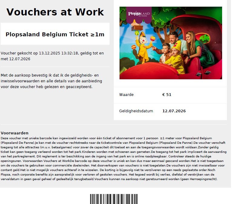 Ticket Plopsaland (geldig tem 12/07), Tickets en Kaartjes, Eén persoon, Ticket of Toegangskaart