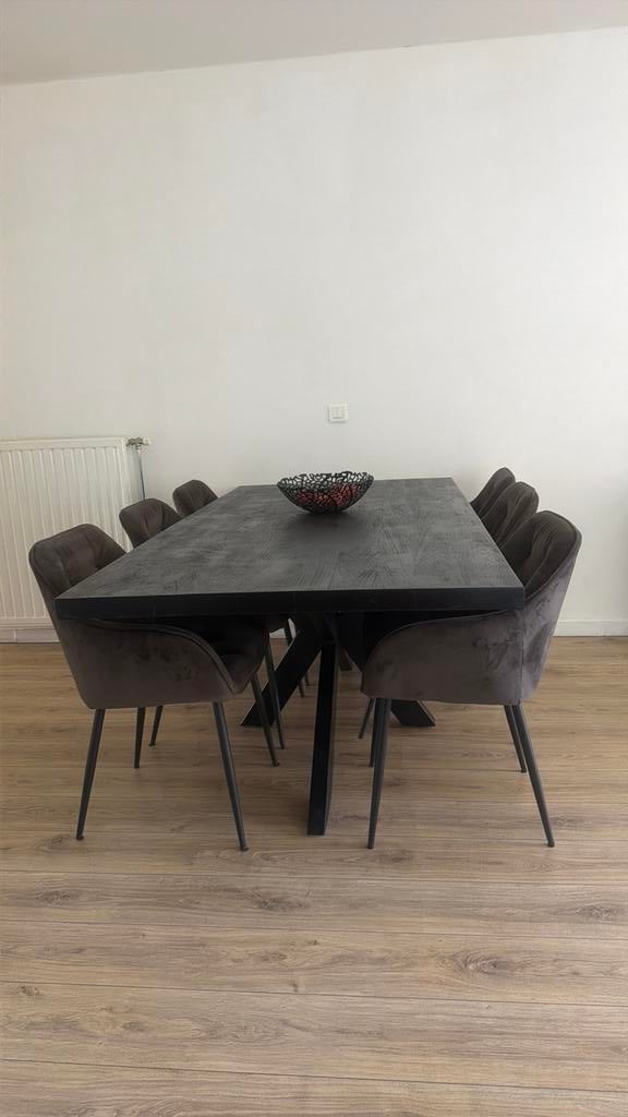 Zwart tafel met stoelen, Huis en Inrichting, Tafels | Eettafels, Ophalen, Zo goed als nieuw, Vijf personen of meer