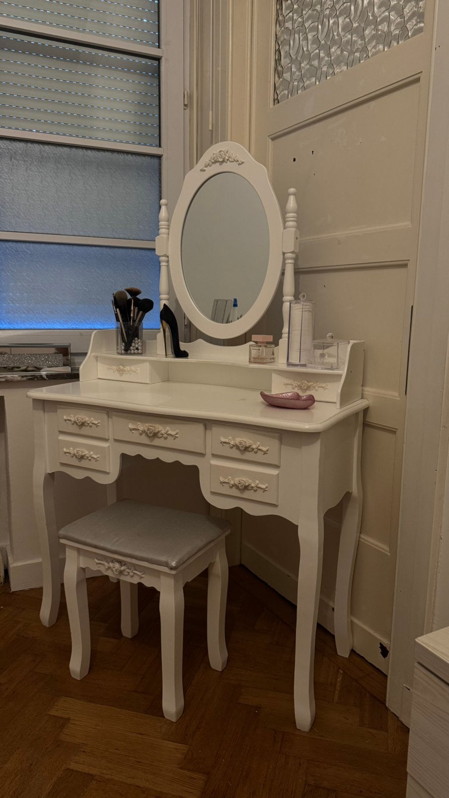 Coiffeuse avec 5 tirois et tabouret., Maison & Meubles, Enlèvement, Utilisé