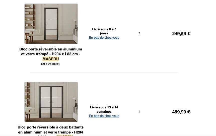 2 blocs porte réversibles battants aluminium et verre trempé, Enlèvement, Neuf