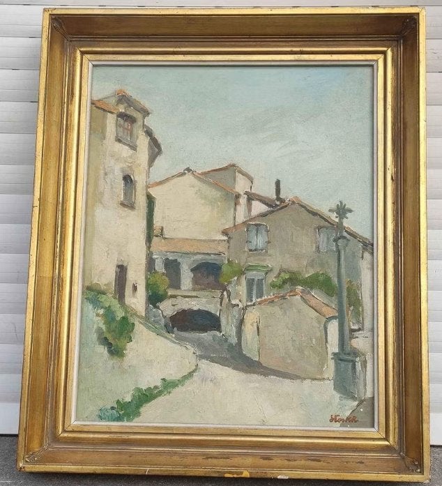 Huile sur toile ruelle signe stockh, Ophalen of Verzenden, Doek