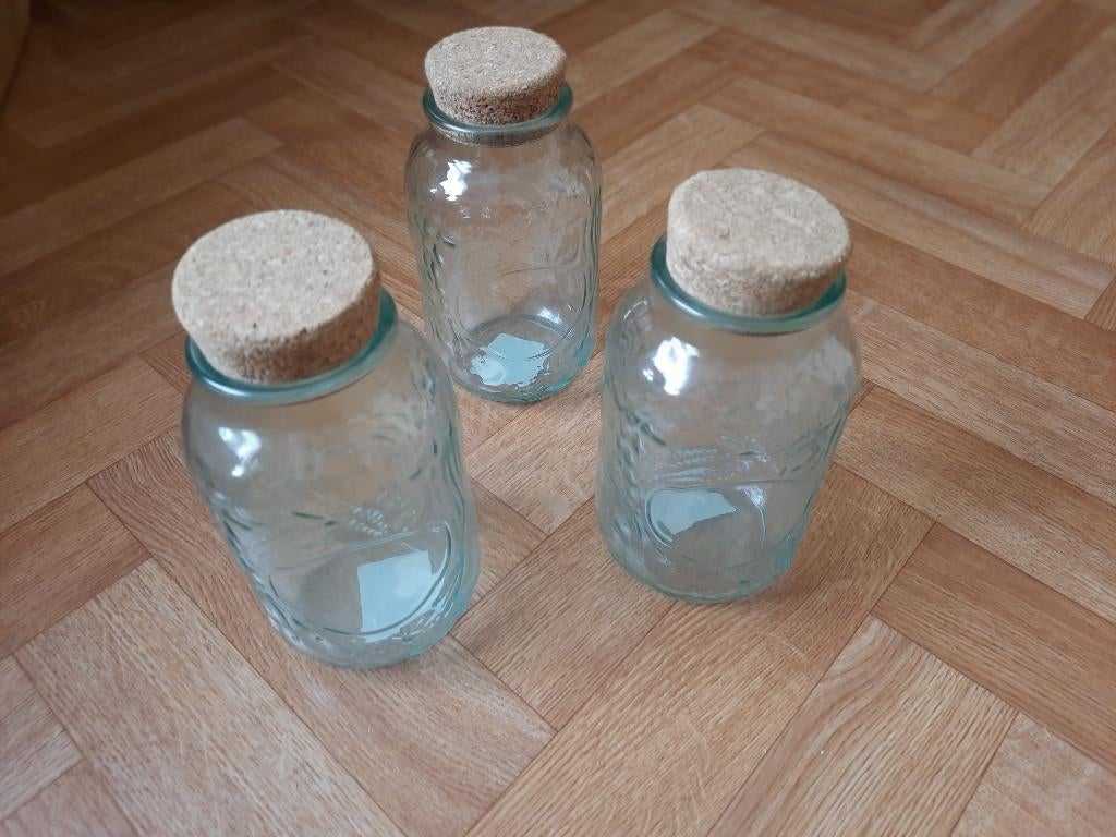 3 nieuwe glazen sier bewaar bokaals met kurken afsluiting, Ophalen of Verzenden, Nieuw
