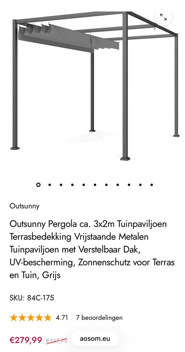Nieuwe pergola met verstelbaar dak 3x2m, ongebruikt., Jardin & Terrasse, Verrières, Enlèvement, Neuf, Pavillon de jardin