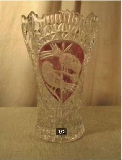Beau vase ancien en cristal avec 2 oiseaux - 21 cm, Antiquités & Art, Enlèvement ou Envoi