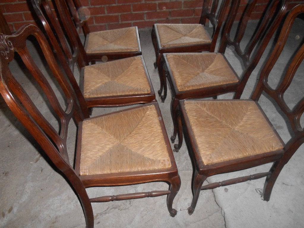 EIKEN STOELEN MET RIETEN ZITTING (6stuks), Antiek en Kunst, Ophalen