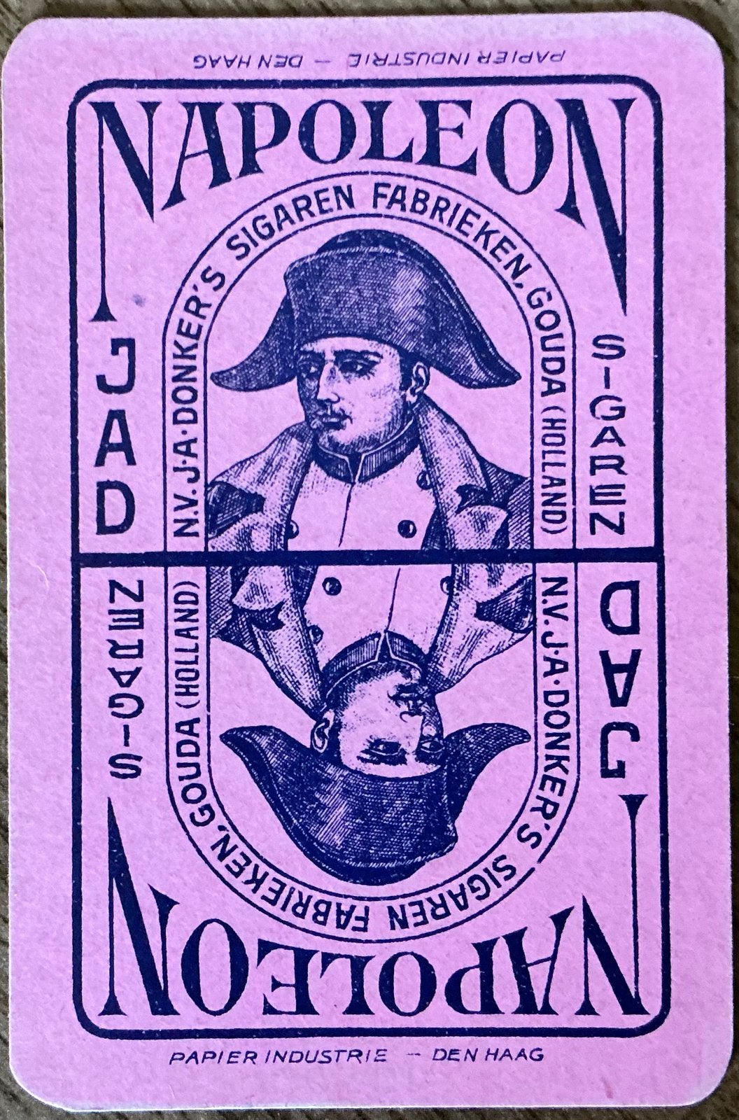 Oude speelkaart NAPOLEON/JAD SIGARENFABRIEKEN/GOUDA, Verzamelen, Ophalen of Verzenden, Zo goed als nieuw, Speelkaart(en)