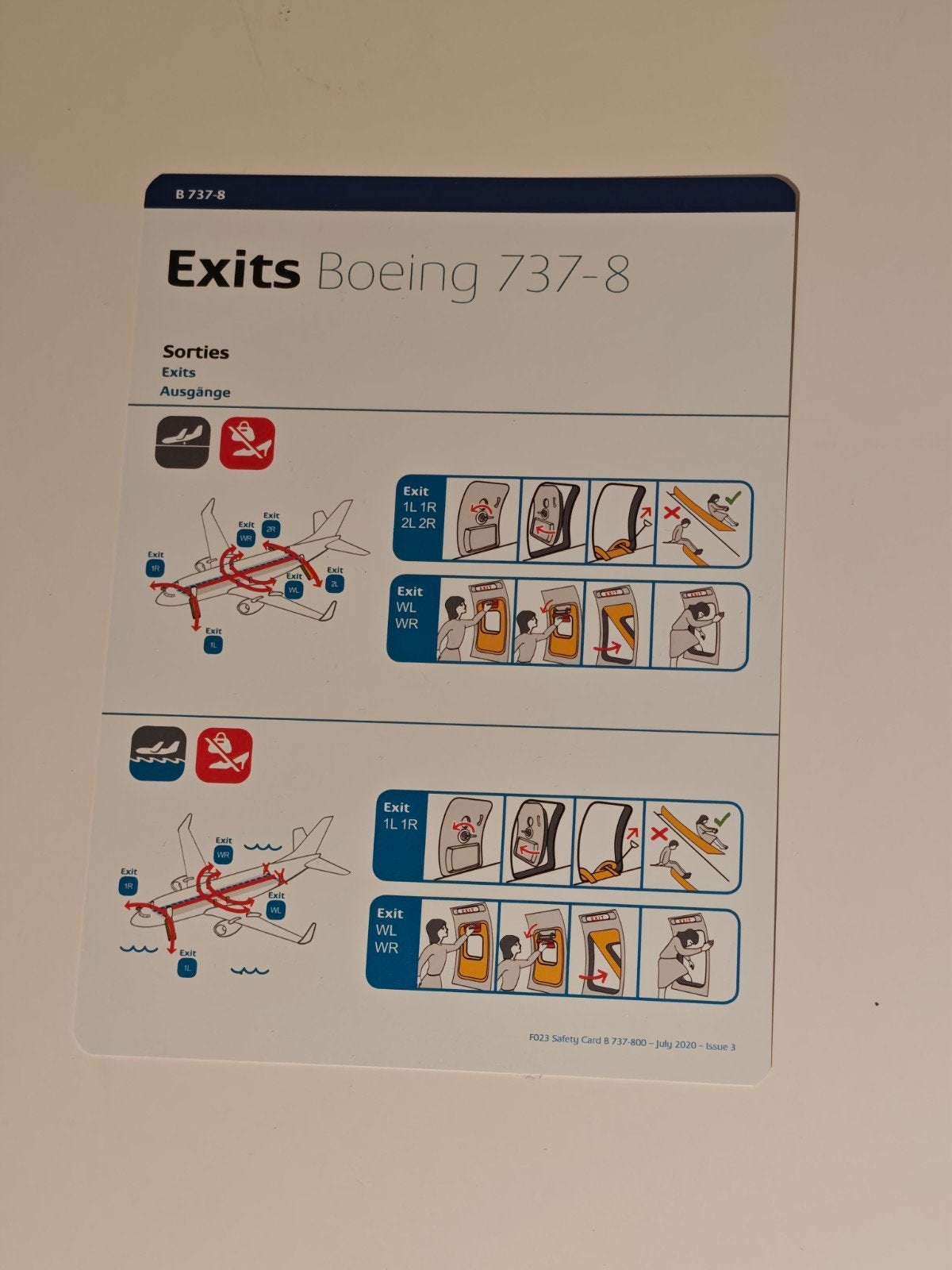 Luxair B737-800 Safety Card (Juli 2020 - Issue 3), Verzamelen, Ophalen of Verzenden, Nieuw, Kaart, Foto of Prent
