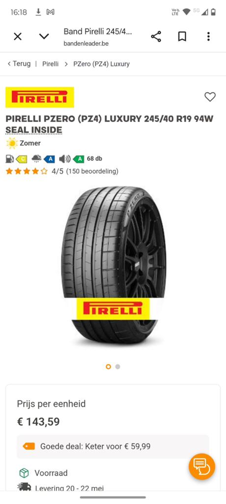 2x Pirelli P Zero PZ4 245/40R19 94W Seal Inside, Band(en), Personenwagen, Zomerbanden, Ophalen