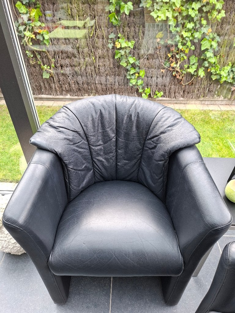 Zwart lederen clubzetel, Ophalen, Gebruikt, Eenpersoons, Minder dan 75 cm